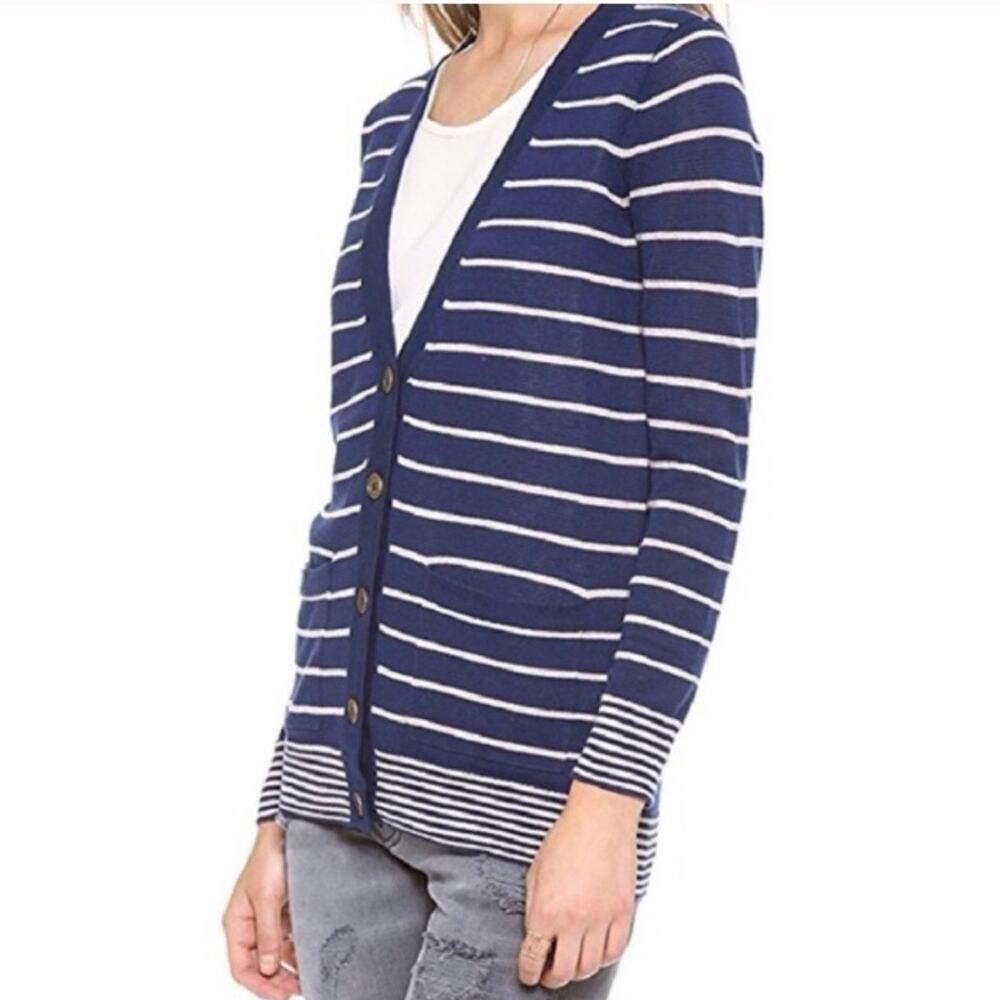 Madewell Striped Button Front Cardigan Navy Cream Women’s M